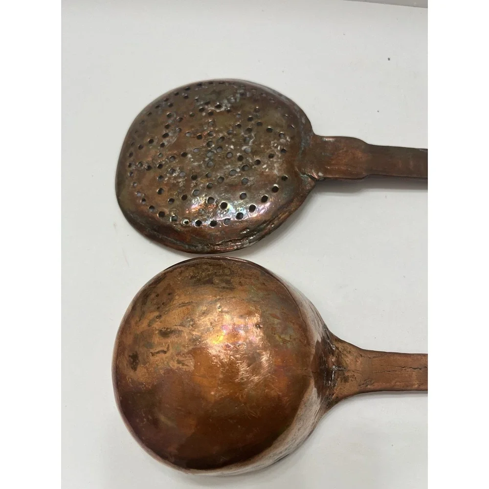 Vintage Copper Skimmer And Ladle Handmade Rustic Farmhouse Decor Large 17